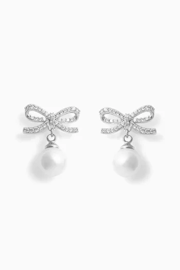 Bow Pearl Earrings in Silver-plated Brass