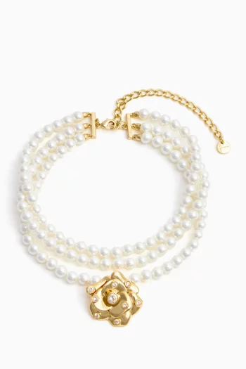 Flower Pearl Choker Necklace in Gold-plated Brass
