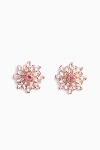 Flower Crystal Earrings in Gold-plated Brass