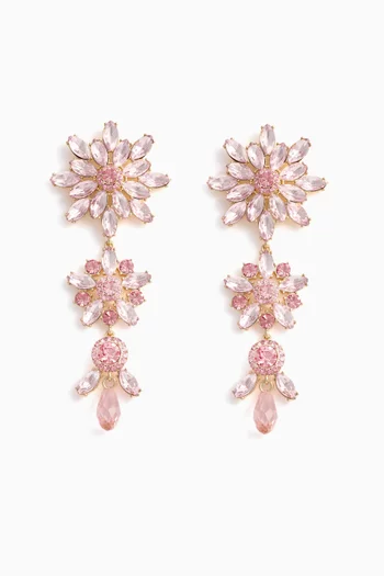 Flower Crystal Tiered Earrings in Gold-plated Brass