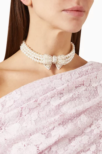 Bow Pearl Choker Necklace in Silver-plated Brass