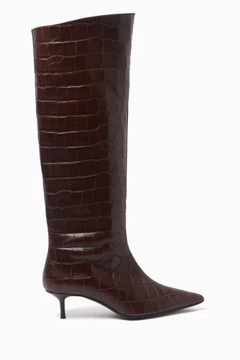 Sebastian 55 Knee Boots in Croc-embossed Leather