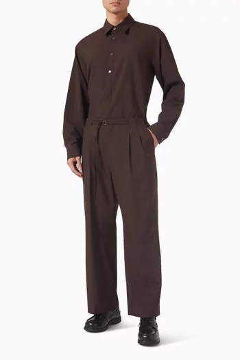 بنطال بطيّات وحزام مزيج صوف