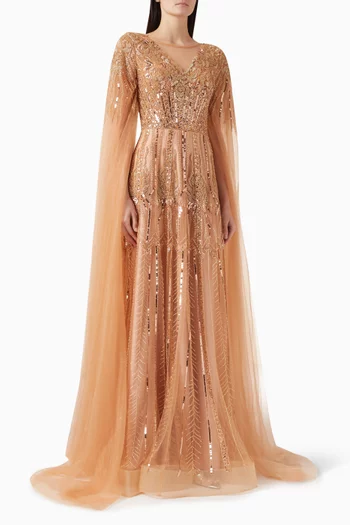 Bead-embellished Cape Gown