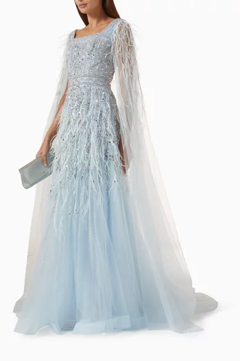 Bead-embellished Cape Gown