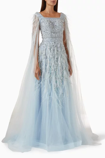Bead-embellished Cape Gown