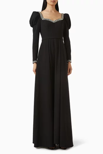 فستان سهرة مطرز بالكريستال كريب