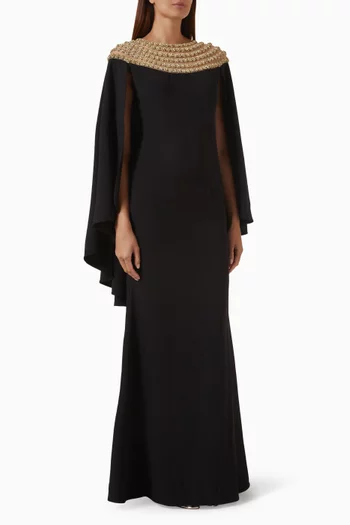 فستان بفتحة رقبة مطرزة كريب