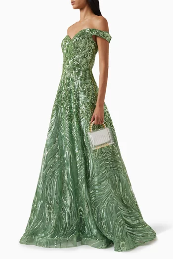 Sequin-embellished Swirl Gown