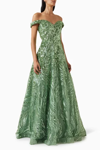 Sequin-embellished Swirl Gown