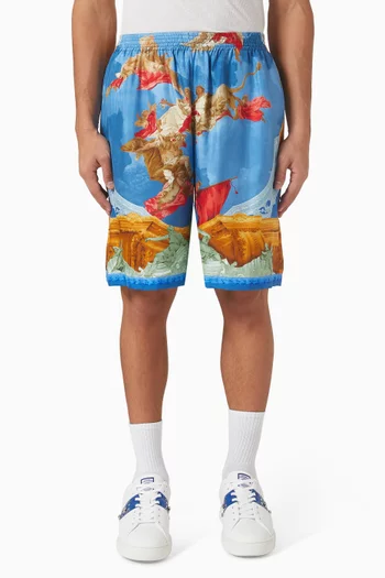 شورت بنقشة أفريسكو حرير وتويل