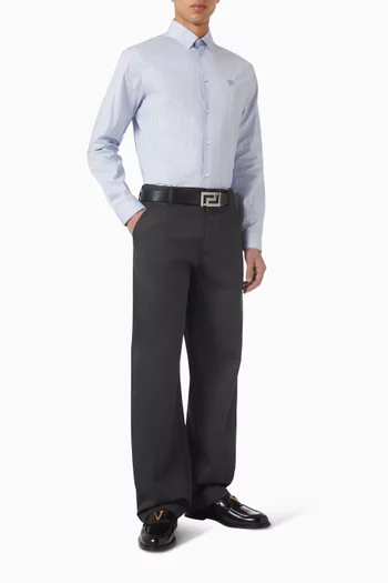 قميص مخطط بقصة ضيقة قطن بوبلين