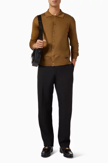 كارديغان بولو منسوج من مزيج حرير