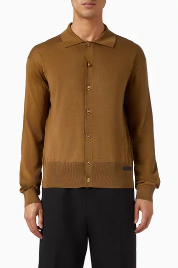 كارديغان بولو منسوج من مزيج حرير