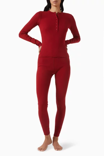 طقم بلوزة هينلي ولغينغز قطن مضلع