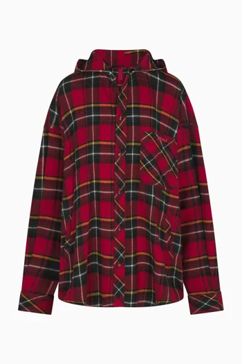 Flannel Sleep Hooded Buttondown Shirt