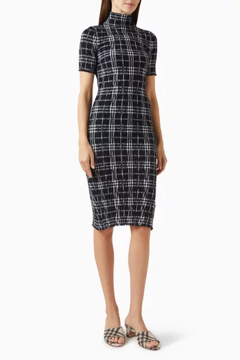 Check Rib-knit Dress in Wool Blend