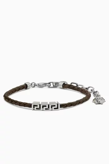 Greca Bracelet in Leather & Metal