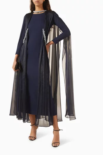 Embellished Cape Dress in Chiffon & Crepe