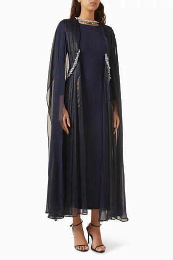 Embellished Cape Dress in Chiffon & Crepe