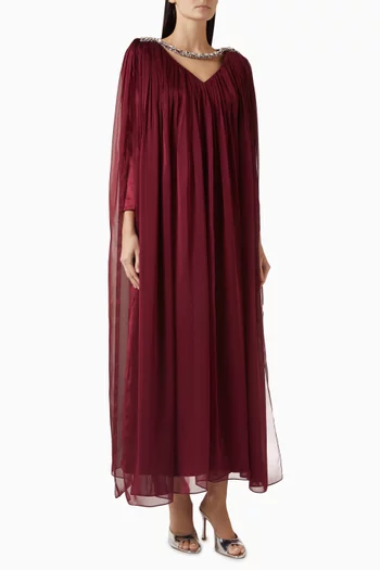 فستان سهرة مزين بتطريزات بالكريستال شيفون وكريب