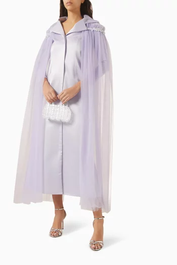 فستان بكاب مزين بتطريزات تول وكريب