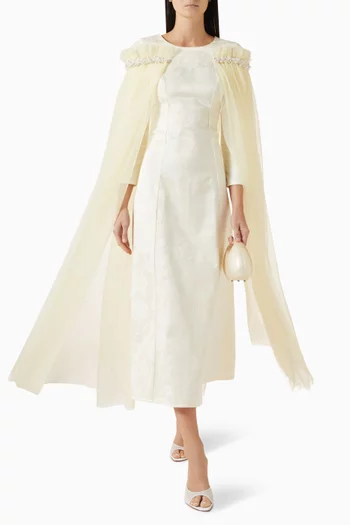 فستان بكاب مزين بتطريزات تول وكريب