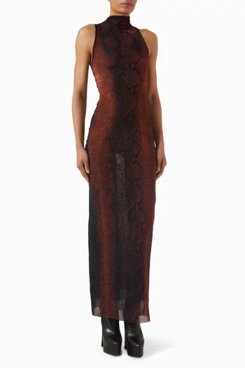 فستان بنقشة جلد أفعى قماش شبكي