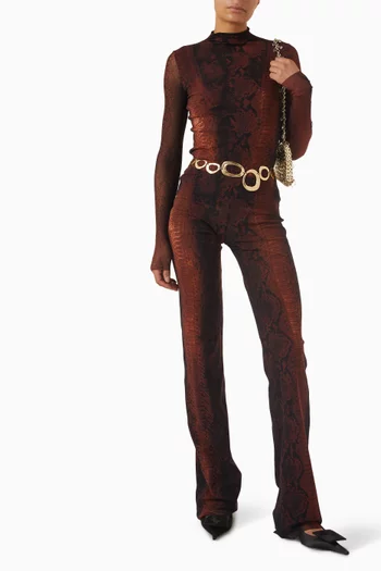 بنطال بنقشة جلد أفعى قماش شبكي