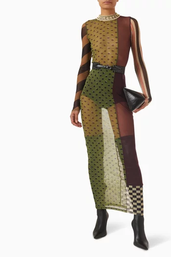 Patchwork-print Dress in Mesh