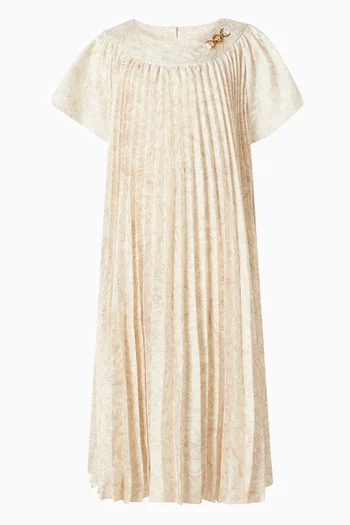 Printed Pleated Dress in Twill