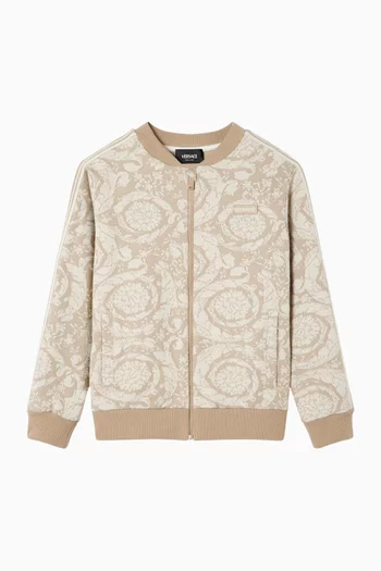 سويت شيرت بنقشة باروكو بسحّاب قطن