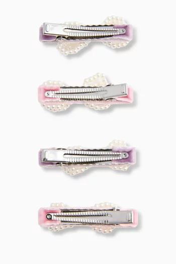 Velvet Pearl Bow Hairclips, Set of 4