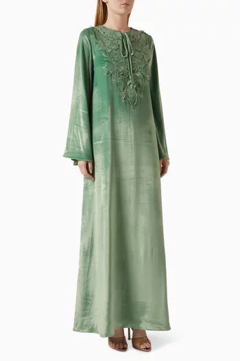 Embroidered Leaf Kaftan in Velvet
