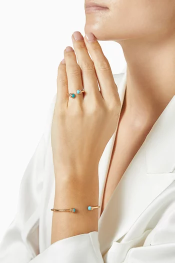 خاتم مفتوح بوزيشن مرصع بالفيروز والماس ذهب وردي عيار 18