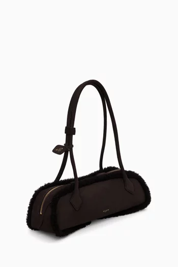 Medium Le Teckel Shoulder Bag in Suede & Shearling