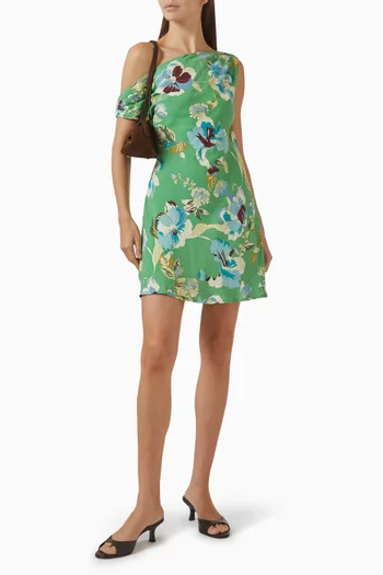 فستان زوي قصير مزين بنقشة فيسكوز