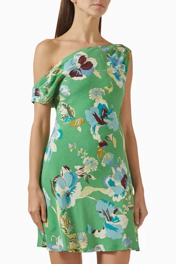 فستان زوي قصير مزين بنقشة فيسكوز