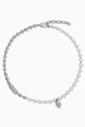 Skull & Pearl Necklace in Brass