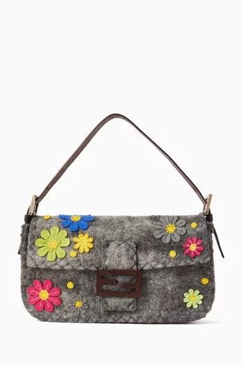 2000s Felt Floral Appliqué Baguette Shoulder Bag