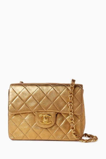 90s Mini Square Single Flap Bag in Lambskin Leather