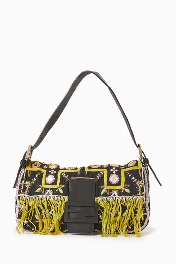 2000s Embellished Baguette Shoulder Bag in Linen