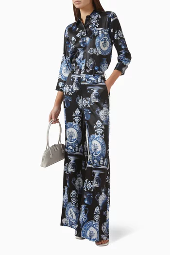 بنطال بيلار بقصة ساق واسعة حرير