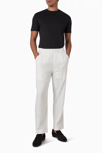 Herringbone Stripe Pleated Lounge Pants in Cotton & Silk