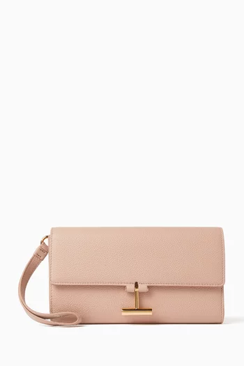 T-Foldover Wristlet Pouch in Leather