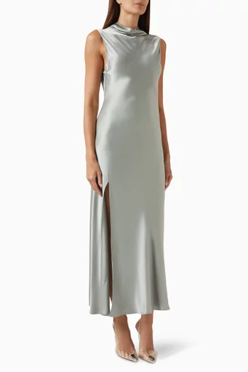 Doubleface Drape Neck Maxi Dress in Satin