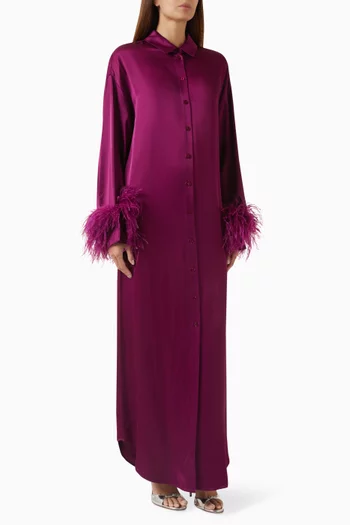 Feather Cuff Maxi Dress in Satin
