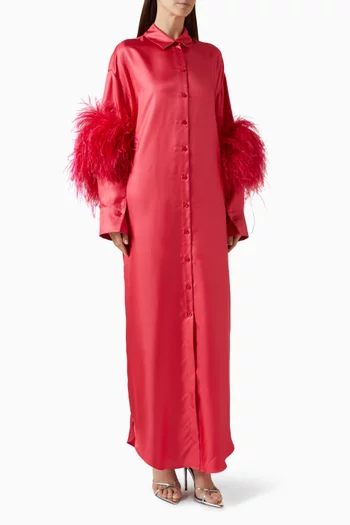 Feather Button-down Maxi Dress in Silk