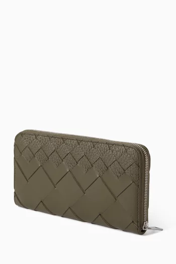 Zip Around Wallet in Intrecciato Leather