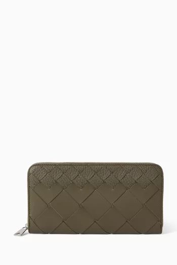 Zip Around Wallet in Intrecciato Leather